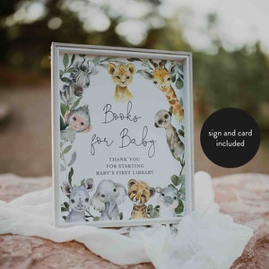 Safari baby shower boeken voor baby, Safari boeken voor baby teken, Jungle boeken voor baby, boeken aanvraagkaart, Instant Download, Templett - BB29