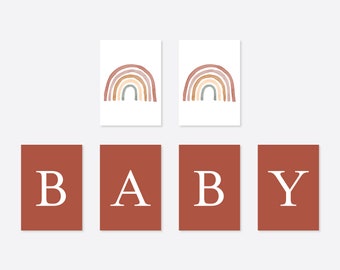 Rainbow Baby Shower Party Banner, Boho Rainbow Party Banner, Rainbow Party Banner, Instant Download, Templett - BB18