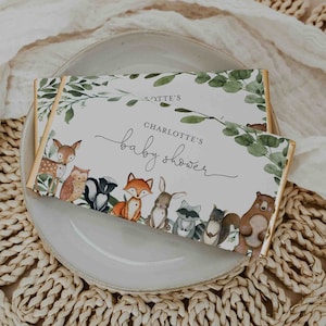 Woodland Baby Shower Chocolate Bar Wrapper, Woodlands Animals Chocolate Bar Wrapper, Chocolate Bar Wrapper, Instant Download, Templett- BB15