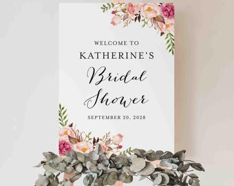 Pink Floral Bridal Shower Welcome Sign, Pink Floral Welcome Sign, Bridal Shower Poster, Floral Welcome Sign, Instant Download, Templett- BR1