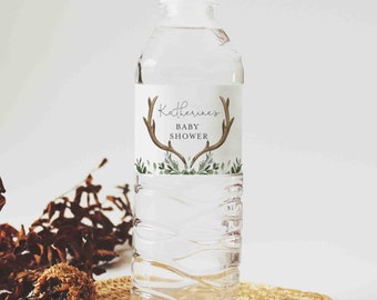 Lumberjack Deer Antler Baby Shower Water Bottle Label, Lumberjack Water Bottle Label, Water Bottle Label, Instant Download, Templett - BB11