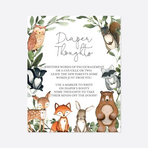 Woodland Baby Shower Diaper Thoughts Game Woodland Diaper - Etsy