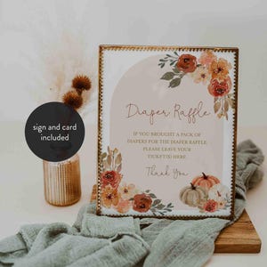 Pumpkin Baby Shower Diaper Raffle, Floral Pumpkin Baby Shower Diaper Raffle, Fall Diaper Raffle Sign, Instant Download, Templett - BB37