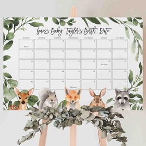 Woodland Baby Shower Due Date Calendar Game, Woodland Due Date Calendar Game, Guess The Birthday, Woodland Instant Download, Templett - BB17