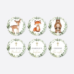 Woodland Baptism Cupcake Toppers And Cupcake Wrappers, Woodland Cupcake Toppers, Woodland Cupcake Wrappers, Baptism Decoration,Templett-RL15