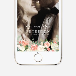 Peach And Cream Wedding SnapChat Geofilter, Wedding SnapChat Filter, Mr and Mrs Filter, Floral SnapChat, Instant Download, Templett - WD2