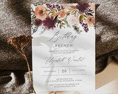 Burgundy Blush Birthday Brunch Invitation, Floral Birthday Brunch Invitation, Floral Birthday Invitation, Instant Download, Templett - AB3