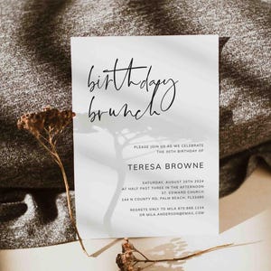Modern Birthday Brunch Invitation, Minimalist Birthday Brunch Invitation, Elegant Birthday Brunch Invitation, Instant Download,Templett-AB26