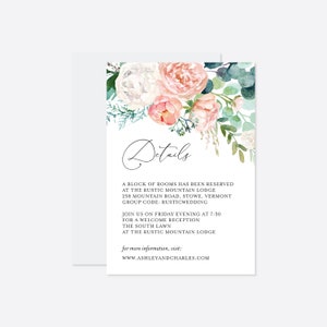 Blush Garten Hochzeit Details Karte, Grün Hochzeit Details Karte, Laub Hochzeit Details Karte, Instant Download, Templett - RD6