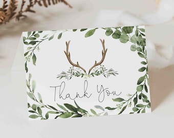 Lumberjack Deer Baby Shower Thank You Card, Lumberjack Deer Thank You Card, Lumberjack Baby Shower, Instant Download, Templett - BB11