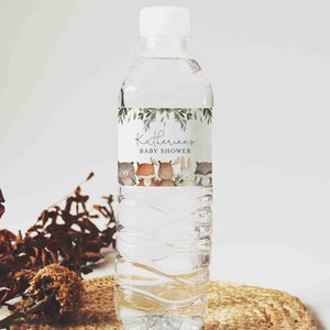 Woodland Baby Shower Water Bottle Label, Woodland Water Bottle Label, Woodland Animals Water Bottle Label, Instant Download, Templett - BB10