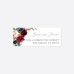 Burgundy Navy Wedding Return Address Label, Wedding Envelope Label, Floral Return Address, Floral Wedding, Instant Download, Templett - WD4