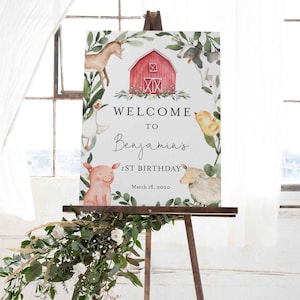 Farm Birthday Welcome Sign, Farm Animals Welcome Sign, Farm Welcome Sign, Farm Kids Birthday Decoration, Instant Download, Templett - KB9