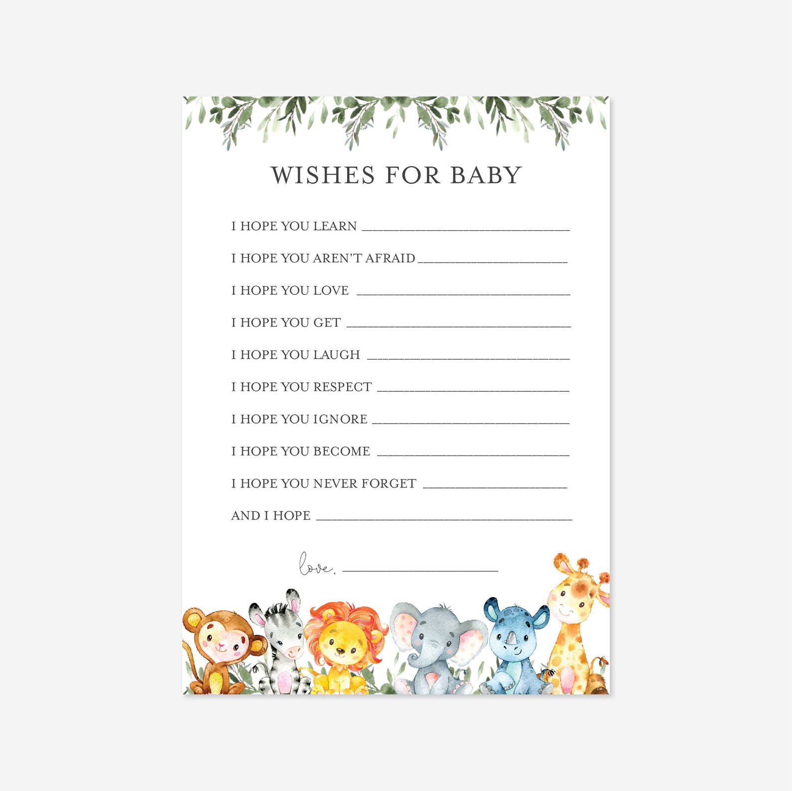 Jungle Baby Shower Wishes for Baby Jungle Wishes for Baby | Etsy