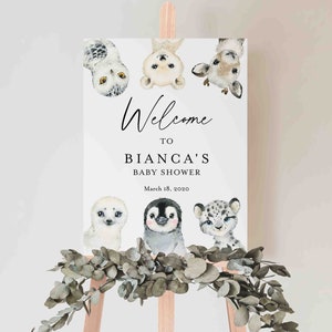 Winter Baby Shower Welcome Sign, Winter Animals Welcome Sign, Winter Welcome Sign, Baby Shower Sign, Instant Download, Templett - BB21