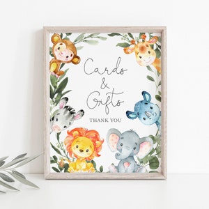 Karty i prezenty na baby shower w dżungli, Karty i prezenty w dżungli, Karty i prezenty w safari, Natychmiastowe pobieranie, Templett - BB14