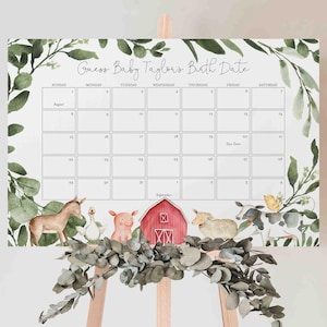 Farm Baby Shower Due Date Calendar Game, Farm Due Date Calendar Game, Farm Animal Guess The Birthday Game, Instant Download, Templett - BB9