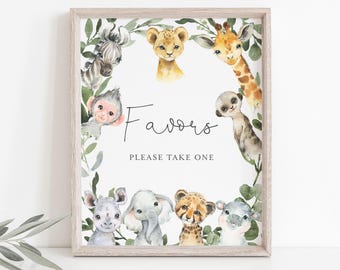 Safari Baby Shower Favors Sign, Safari Favors Sign, Safari Animals Favor Sign, Jungle Favors Sign, Instant Download, Templett - BB29