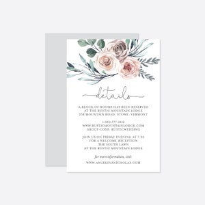 Cartão de detalhes do casamento Boho Rose, cartão de detalhes do casamento Dusty Rose, cartão de detalhes do casamento floral rosa empoeirado, download instantâneo, Templett - WD5