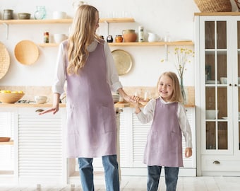 Tablier en lin à dos croisé : tablier de cuisine de style japonais avec poches
