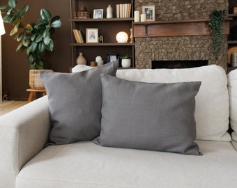 Pure Linen Pillow Case Cushion Cover in gray color with closure for dining or living room, holiday pillow case, flax pillow cover