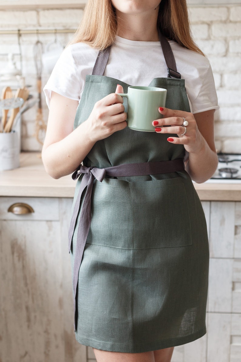 NEW COLORS Organic Linen Apron With Pockets Gardening Apron Etsy