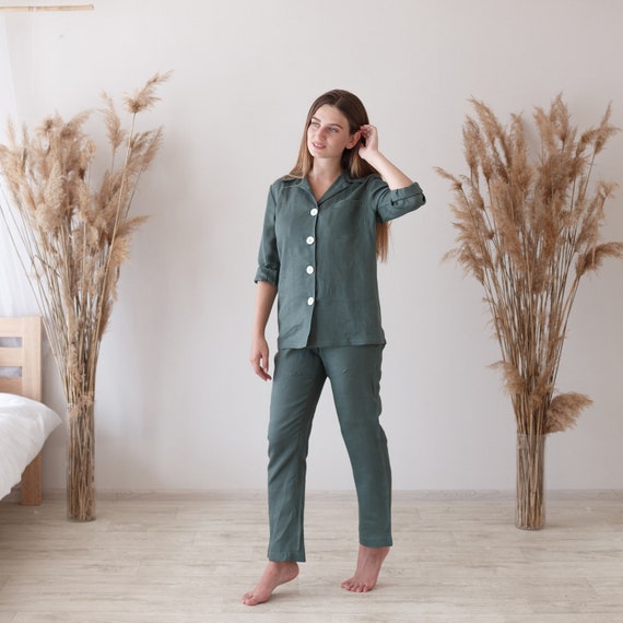 Green Linen Shirt Women With Long Sleeve Minimalist Shirt Etsy