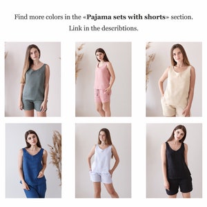 Linen Pajama Set with Tank Top and Shorts in colors Image 3