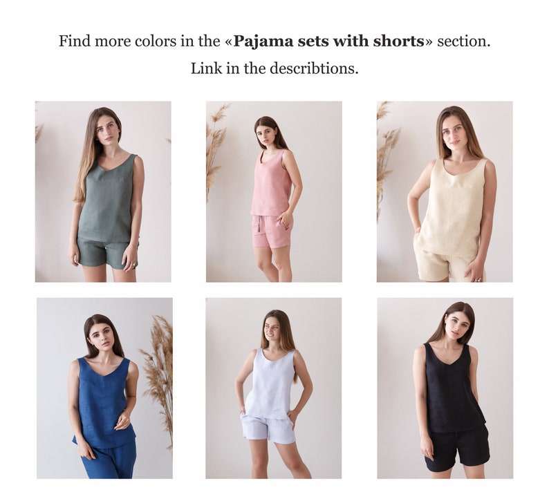 Linen Pajama Set with Tank Top and Shorts in colors Image 3