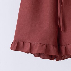 RUFFLE LINEN SHORTS with high waist for women, ruffle hem shorts with elastic waist, summer womens shorts, plus size shorts, shorts & skorts image 9