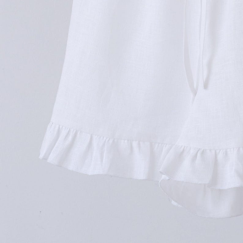 RUFFLE LINEN SHORTS with high waist for women, ruffle hem shorts with elastic waist, summer womens shorts, plus size shorts, shorts & skorts image 17