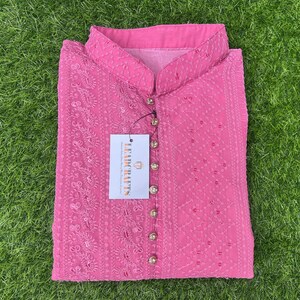 Pink Chikankari Men&#39;s Kurta , Bollywood Style Party Wear ,Soft Cotton Floral Design,Men Party Wear Man Stuff, Soft Cotton Kurta