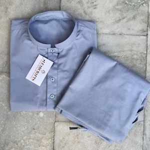 Men&#39;s Sky Blue Cotton Kurta Pajama Set: Punjabi Pathani Style