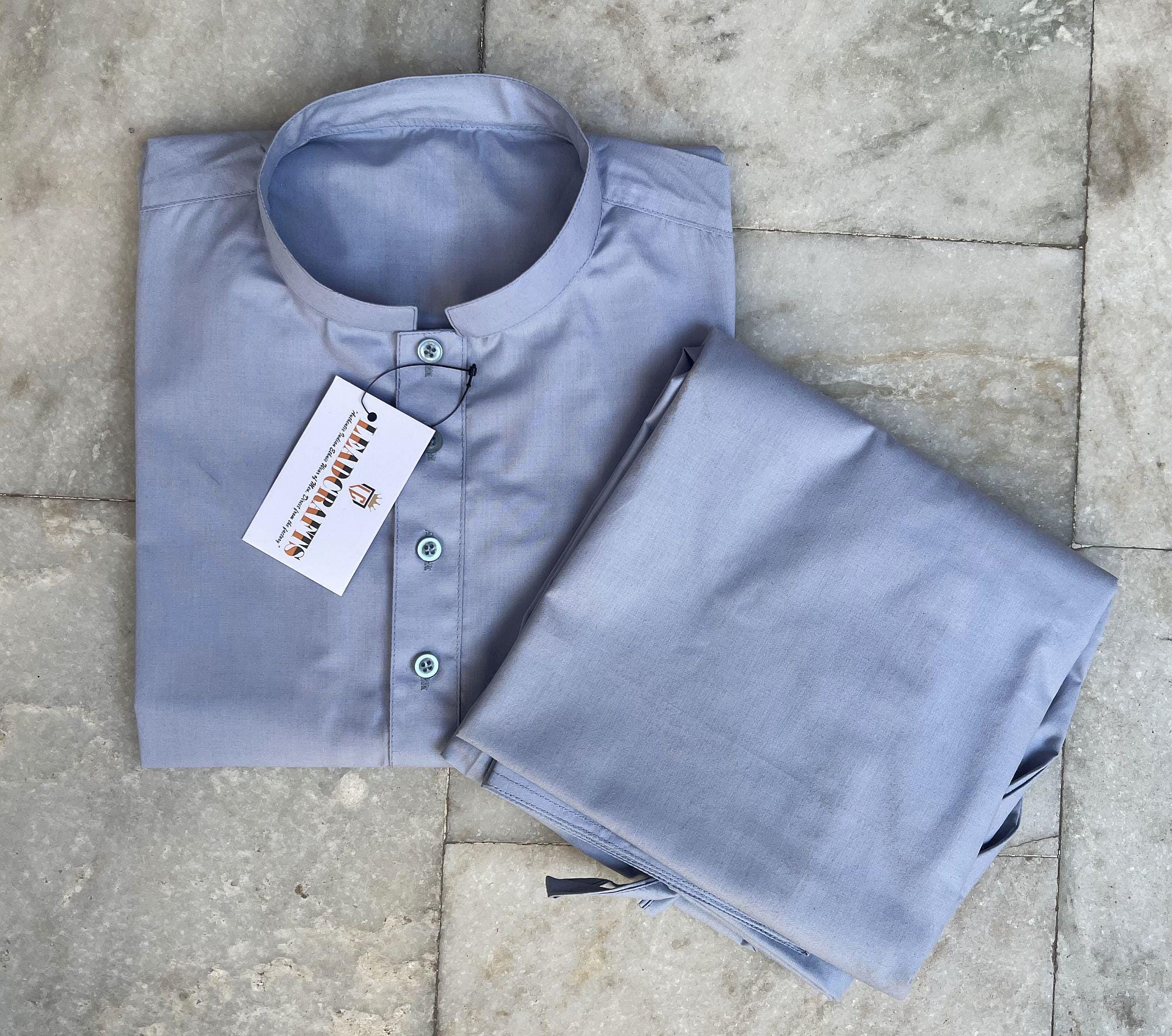 Men's Sky Blue Cotton Kurta Pajama Set: Punjabi Pathani Style