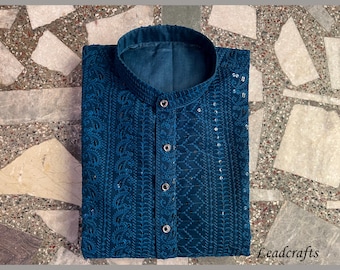 Chikankari Men's Kurta: Bollywood Style Soft Cotton Party Wear