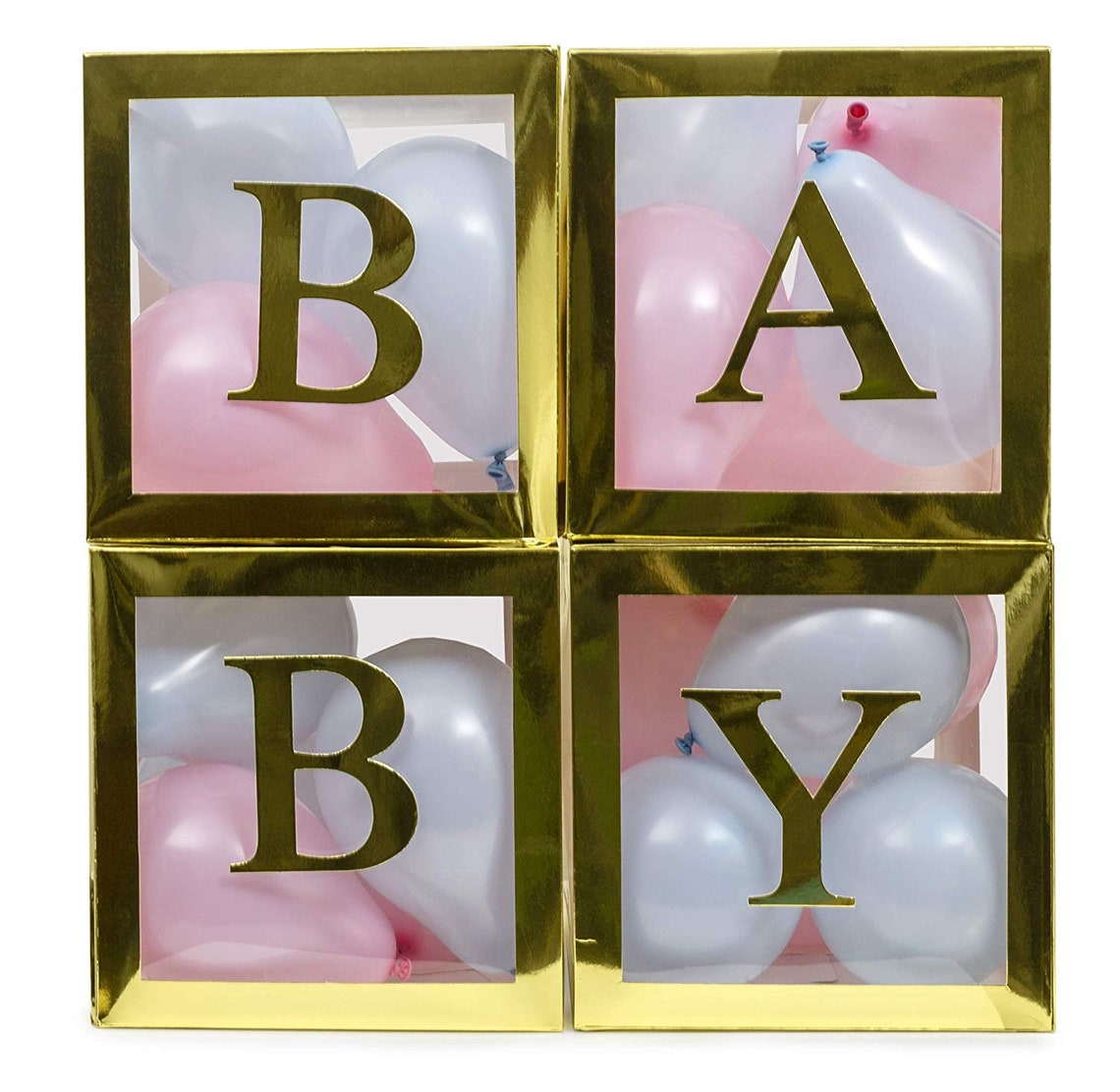 Gold transparent balloon boxes with 4 letters baby shower Etsy