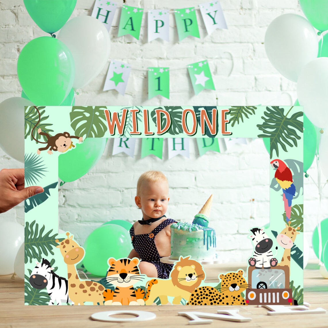 Wild One Photo Booth Frame Wild One Safari Animals Birthday Etsy