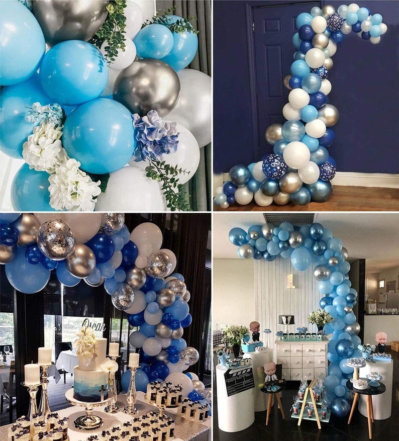 Balloon Garland Arch Kit Blue and White Silver 16Ft Long | Etsy