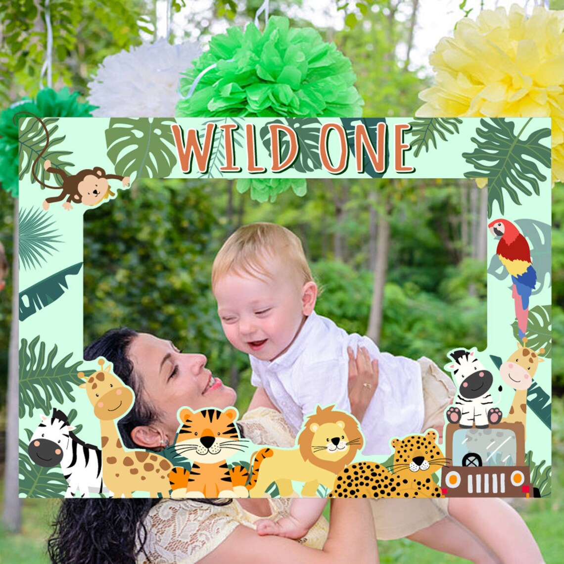 Wild One Photo Booth Frame Wild One Safari Animals Birthday Etsy