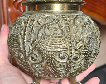 Large Antique Unique Brass Handmade Peacock Witches Cauldron, Witchcraft, Pagan, Wiccan, Altar, Witch