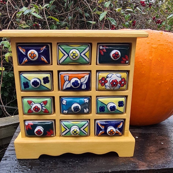 Vintage Wood & Ceramic Altar Chest Curio Cabinet Herb Chest, Witches Curio, Pagan, Wiccan, Witchcraft