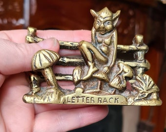Vintage Brass Pixie Letter Holder, Letter Rack, Pagan, Wiccan, Witch, Witchcraft, Business Card Holder