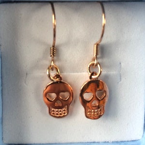 Skull Earrings, 18k Rose Gold Plated Sterling Silver, Gift For Her, Pagan, Gift Boxed, Pagan, Witchcraft, Witch, Wiccan, Biker
