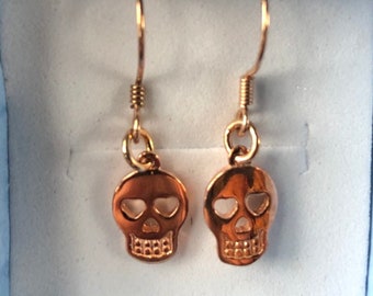 Skull Earrings, 18k Rose Gold Plated Sterling Silver, Gift For Her, Pagan, Gift Boxed, Pagan, Witchcraft, Witch, Wiccan, Biker
