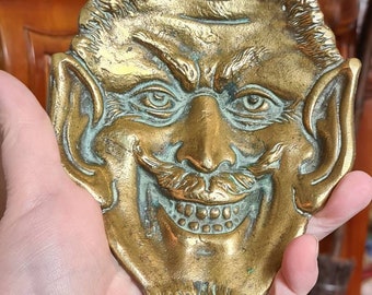 RARE Antique Brass Devil Demon Satyr Pan Offering Dish, Pin Coin Dish Witchcraft, Pagan, Wiccan, Witch, Altar Piece, Occult
