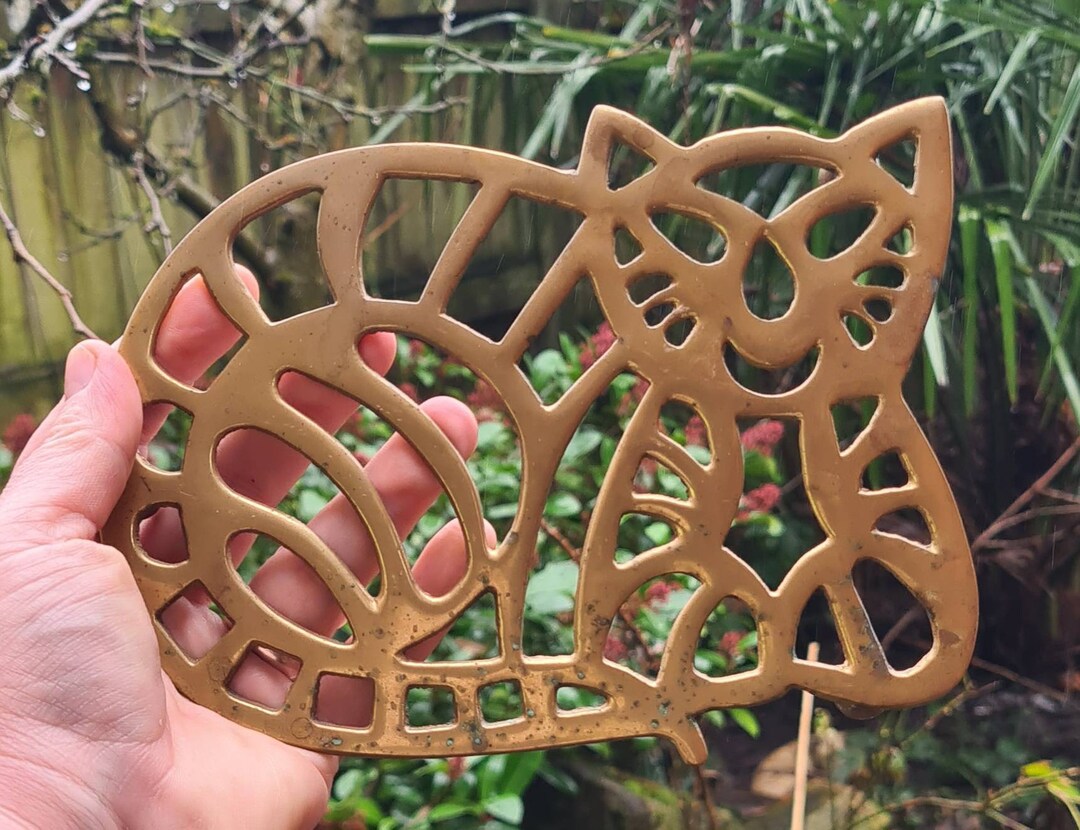 Vintage Brass Cat Trivet Hot Plate Kettle Stand, Witchcraft, Pagan