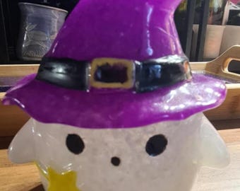 Handgemaakte harscontainer spookpot met heksenhoeddeksel Glows In The Dark, Pagan, Wicca, Hekserij, Heks