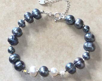 Freshwater Pearl Bracelet, Peacock Pearl Silver Bracelet, June Birthstone, Anniversary, Sea Witch, Pagan, Wiccan, Witchcraft