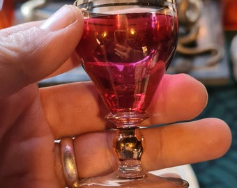 Antique Blown Cranberry Glass & 24K Gold Glass Goblet Chalice, Blessing Cup, Ritual Cup, Witchcraft, Pagan, Wiccan, Witch