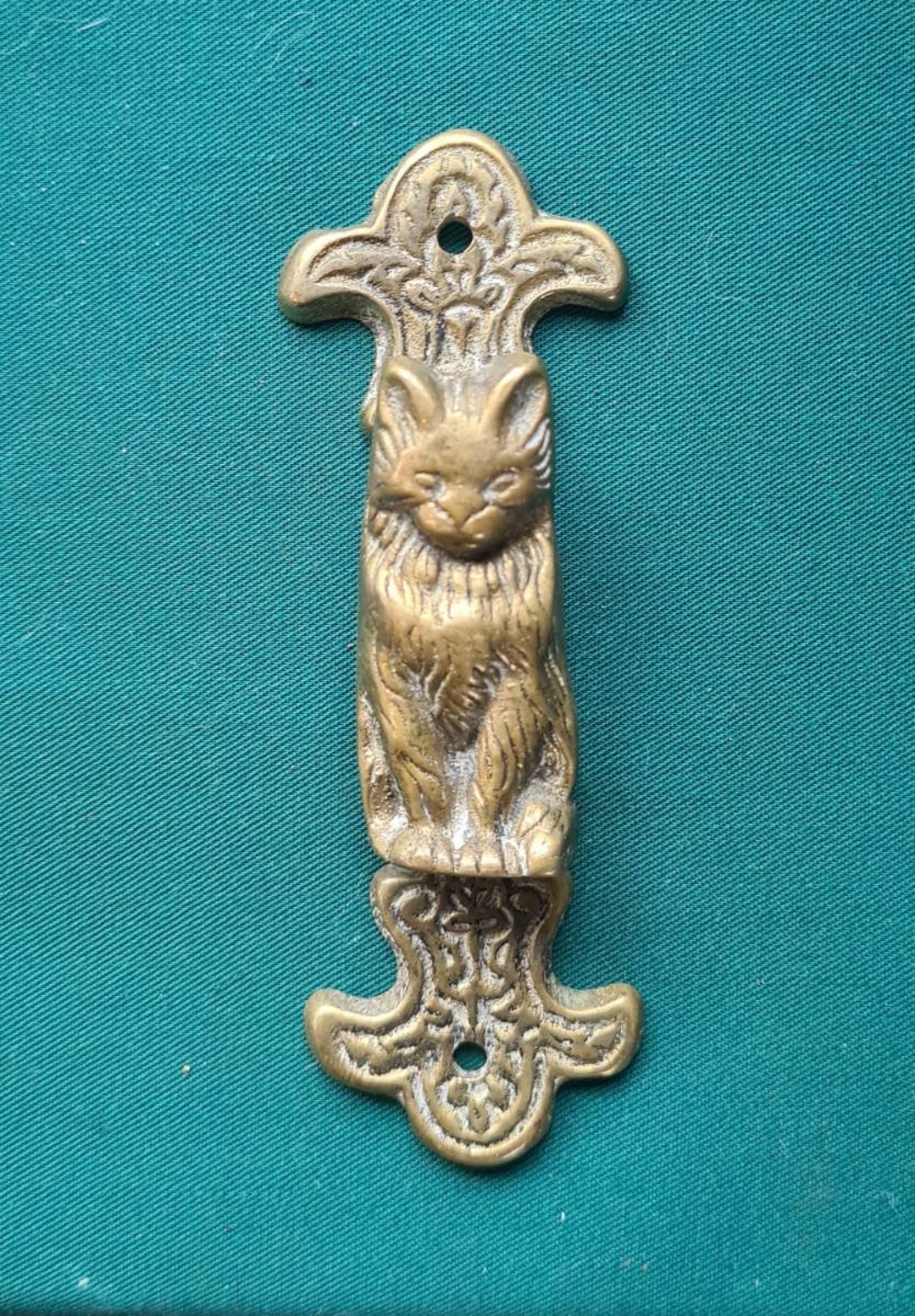 Antique Brass Cat Door Knocker, Feline Door Knocker, Witchcraft, Pagan